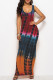 Burgundy Sexy Casual Tie Dye Printing U Neck Vest Dress