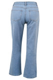Light Blue Denim Button Fly Mid Patchwork Solid Hole washing Old Loose Pants Bottoms