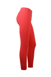 Red Polyester Elastic Fly High Solid pencil Pants Bottoms