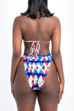 Blue Fashion Sexy Print Basic Swimwears