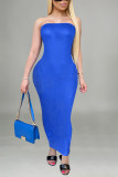 Blue Fashion Sexy Solid Hot Drill Strapless Strapless Dress