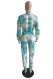 Blue Fashion Casual Tie Dye Printing Half A Turtleneck Long Sleeve Two Pieces