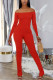 tangerine Fashion Sexy Adult Solid Fold Bateau Neck Skinny Jumpsuits
