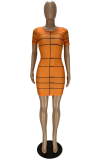 Yellow Sexy Print Patchwork O Neck Pencil Skirt Dresses