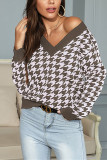 Light Coffee Fashion Casual Patchwork Basic V Neck Tops