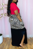 Red Sexy Leopard Patchwork V Neck Pencil Skirt Dresses