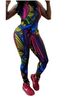 Multi-color Sexy Fashion Geometric Print Slim fit Animal Prints Skinny Two-piece Pants Set