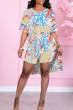 White Fashion Casual Print Slit V Neck Short Sleeve Two Pieces