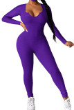 purple Fashion Casual Adult Solid Patchwork V Neck Skinny Jumpsuits
