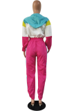 Red Elastic Fly Long Sleeve Mid Patchwork Print pencil Pants