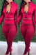 Red Casual Print Zipper Collar Long Sleeve Two Pieces