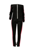 Green Sexy Patchwork Slit Bateau Neck Long Sleeve Two Pieces