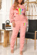 Pink Fashion Casual Print Fold O Neck Long Sleeve Two Pieces