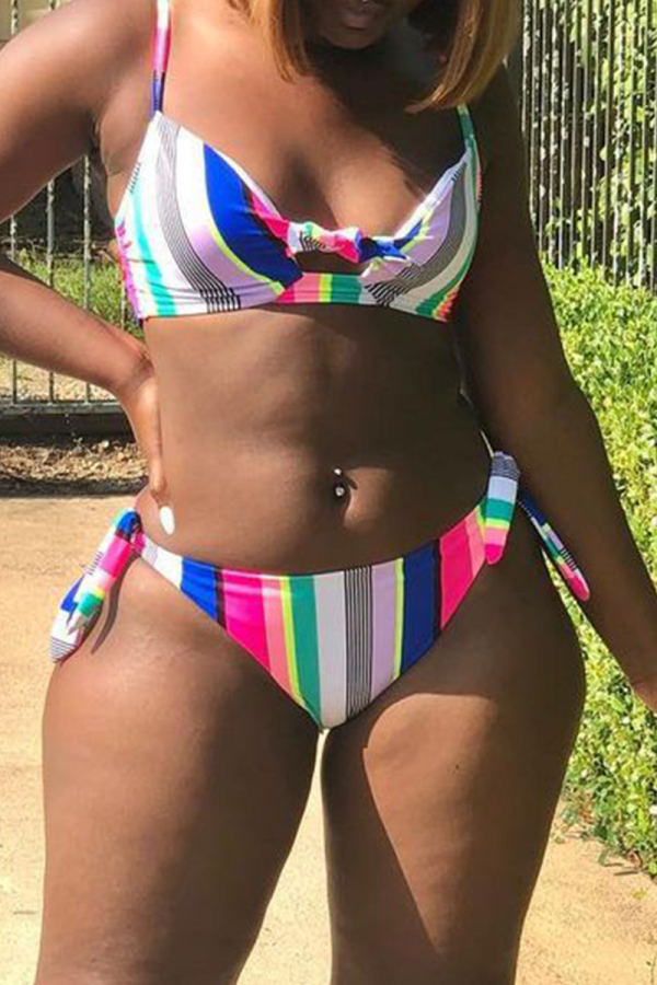 Rainbow Color Sexy Print Patchwork Swimwears