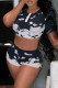 Black And White Fashion Casual Print Basic O Neck Short Sleeve Two Pieces