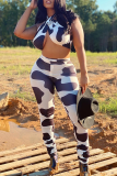 Black Sexy Print Hollowed Out Halter Sleeveless Two Pieces