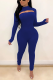 Blue Casual Solid Patchwork Half A Turtleneck Long Sleeve Two Pieces