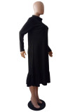 Sky Blue Street Solid Patchwork Turtleneck Dresses