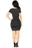 White Fashion Sexy Casual Sleeve Short Sleeves V Neck Slim Dress skirt Solid Draped Dresses