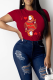 Red Casual Print Patchwork O Neck Tops