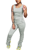 Grey Fashion street Solid Polyester Sleeveless O Neck Jumpsuits