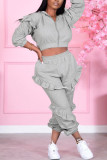 Red Fashion Casual Solid Basic Hooded Collar Long Sleeve Two Pieces
