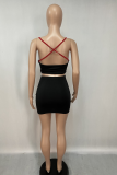 Blue Solid Draw String Spaghetti Strap Sleeveless Two Pieces