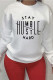 White O Neck Long Sleeve Letter Patchwork Print Solid Burn-out Tops