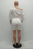 White Polyester Casual Sexy Fashion Bandage asymmetrical Solid Two Piece Suits Regular Three Quarter Two-
