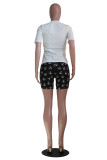 Blue Fashion Casual Print Basic O Neck Short Sleeve Two Pieces