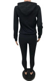 Red Sportswear Letter Print Patchwork Hooded Collar Long Sleeve Two Pieces