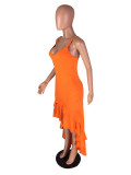 Orange Fashion Sexy Spaghetti Strap Sleeveless V Neck skirt Club Dresses