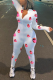 Pink Casual Print Patchwork Zipper Collar Skinny Jumpsuits
