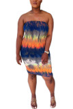 Orange Milk. Fashion Sexy adult Ma'am Off The Shoulder Sleeveless Wrapped chest Step Skirt Knee-Length Tie and dye Dresses