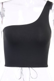 White One Shoulder Collar Sleeveless Patchwork Solid backless Bandage HOLLOWED OUT Tops