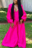 Pink Vintage Solid V Neck Regular Jumpsuits