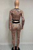 Leopard print Fashion Adult Elegant Leopard Patchwork O Neck Long Sleeve Regular Sleeve Short Two Pieces