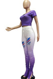 purple Milk Silk Fashion Sexy adult Ma'am Print Two Piece Suits pencil Short Sleeve Two Pieces