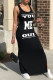Black Fashion Sexy Letter Print Slit U Neck Vest Dress