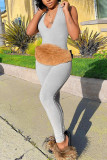 Pink Sexy Sportswear Solid Backless V Neck Skinny Jumpsuits