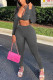 Grey Casual Solid Split Joint V Neck Long Sleeve Two Pieces