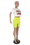 White Green Fashion Casual Letter Print Basic O Neck Short Sleeve Two Pieces