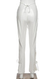 White Casual Street Solid Fold Without Belt Regular Low Waist Pencil Bottoms