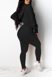 Rose Red Casual Solid Patchwork Hooded Collar Long Sleeve Two Pieces