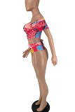 Red Yellow Fashion Sexy Print Hollowed Out Backless Strap Design Swimwears