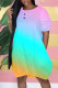 Light Blue Fashion Casual Gradual Change Print Basic O Neck Short Sleeve Dress