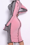 Grey Fashion Sexy Solid Patchwork V Neck Long Sleeve Dresses