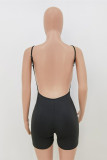 Black Fashion Sexy Solid Backless Spaghetti Strap Skinny Romper