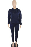 Navy Blue Fashion Casual Adult Print Letter Hooded Collar Long Sleeve Regular Sleeve Regular Two Pieces