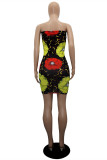 Multicolor Fashion Sexy Print Backless Strapless Sleeveless Dress